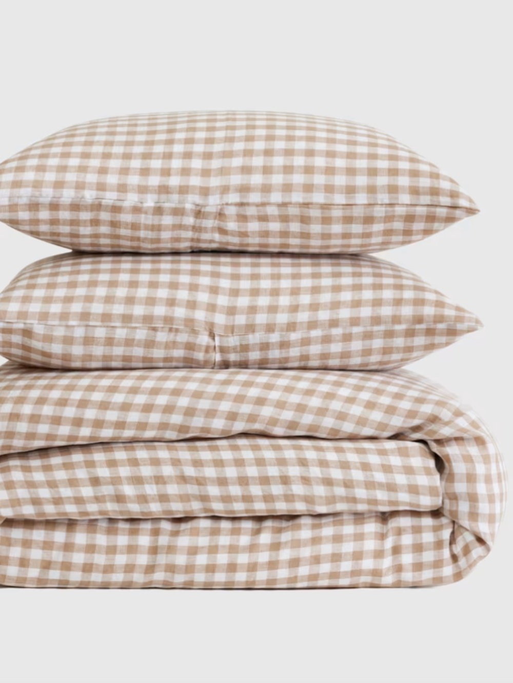 European Linen Gingham Duvet Cover Set King CA King toffee